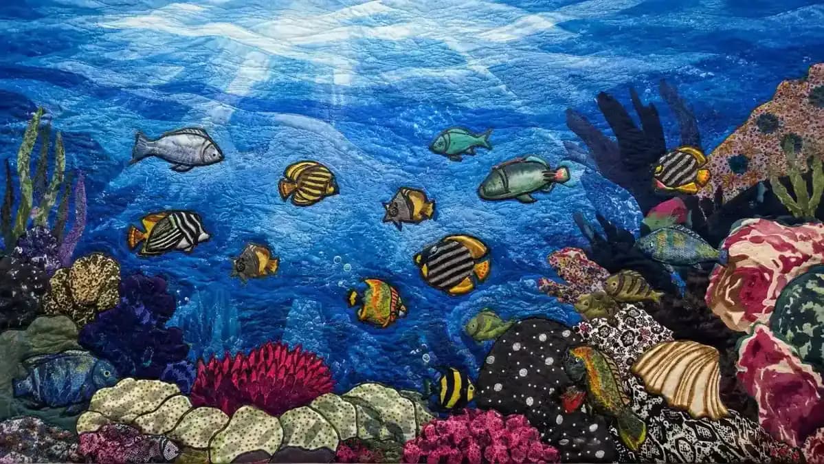 Handmade Chinese cloth mosaic artwork made with silk and cotton
