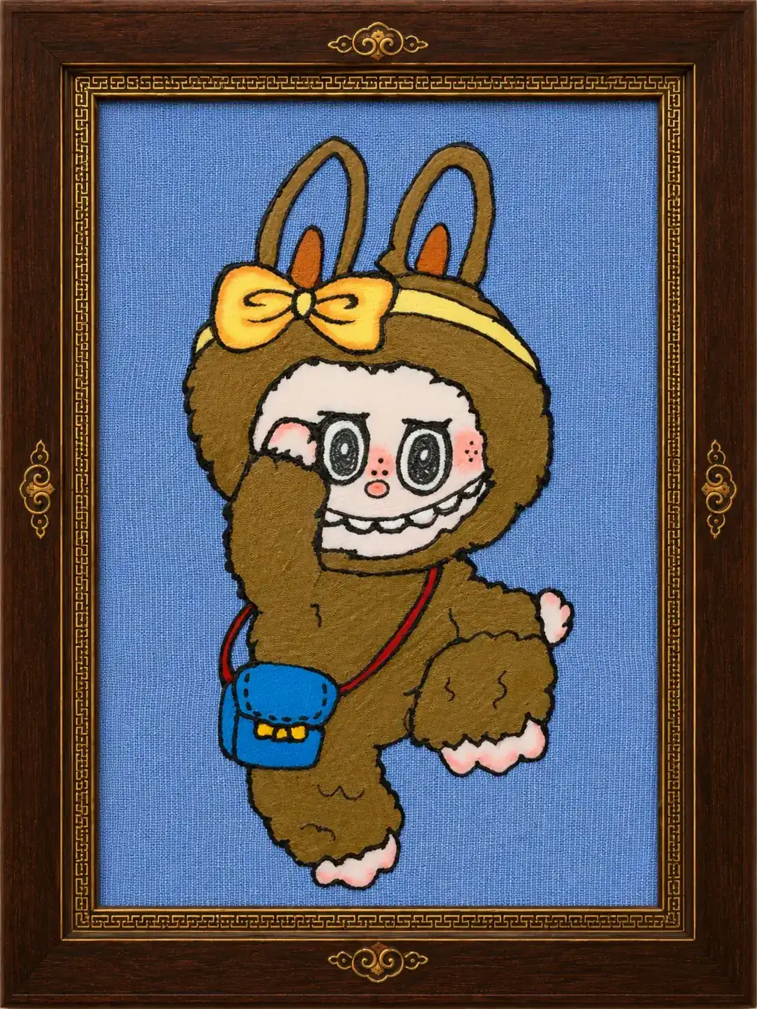 Whimsical Bunny Doll — Handmade Fabric Applique Art