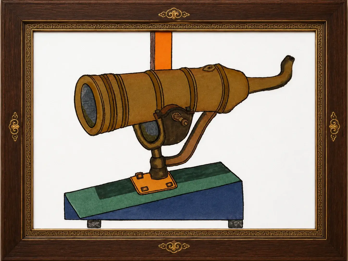 Antique Observatory Telescope — Fabric Applique Wall Art