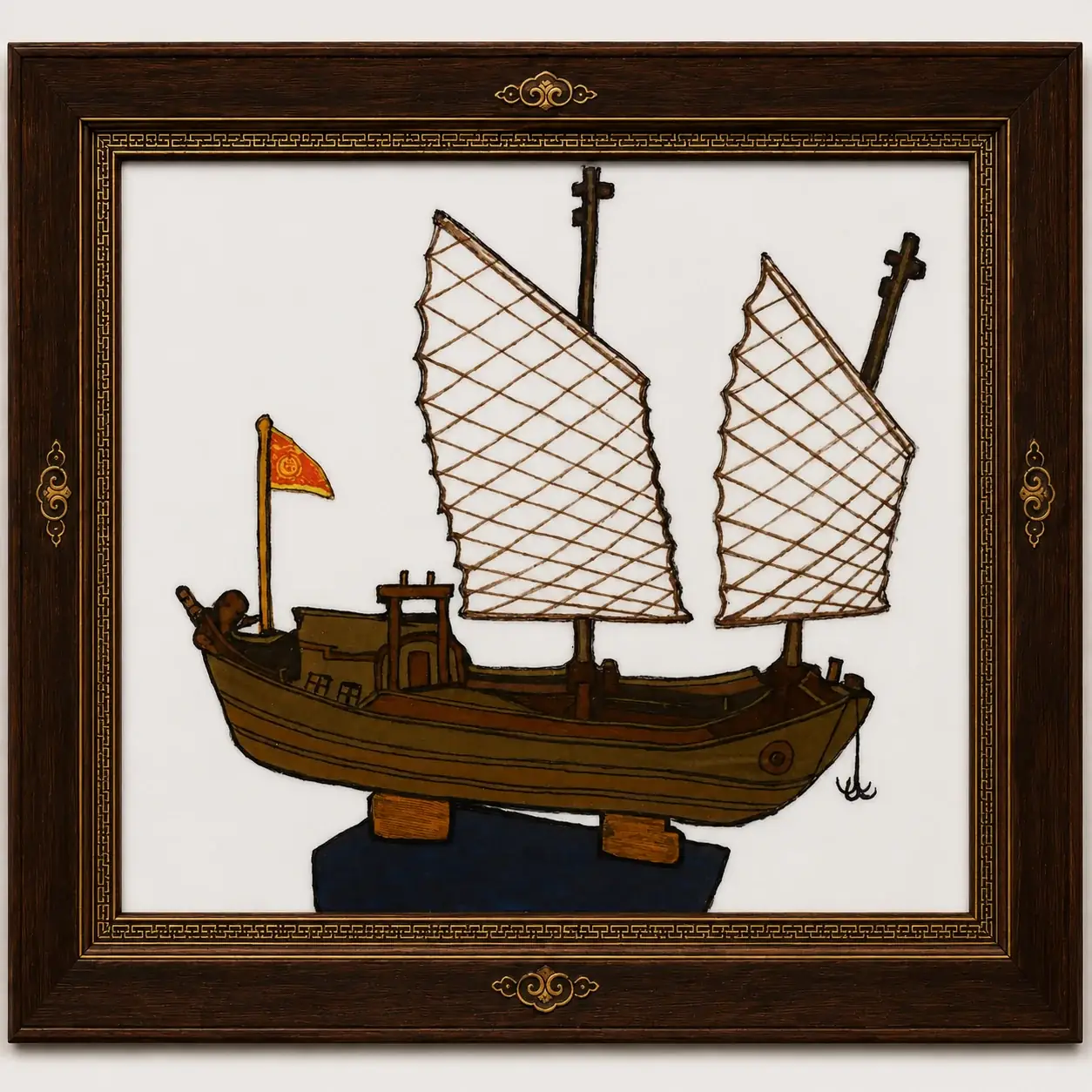 Ancient Chinese Sailing Junk — Fabric Applique Wall Art