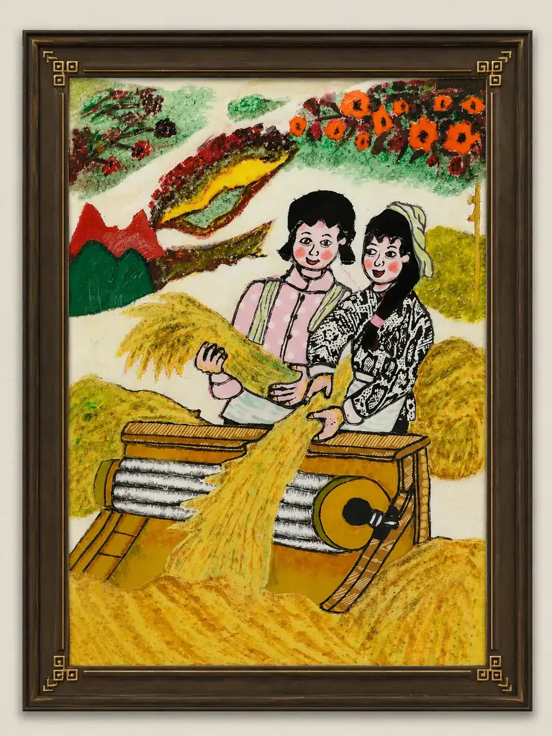Rice Harvest Family — Handmade Fabric Applique Wall Art